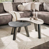 Ensemble de tables basses Dune en céramique organique, travertin, lot de 2 