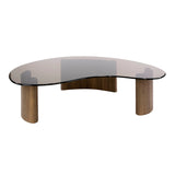 Organische salontafel rookglas tafelblad en eikenhout-look poten witfoto