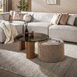 Set van 2 ronde salontafels Thor bruin rookglas en zandkleurig stof