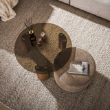 Set van 2 ronde salontafels Thor bruin rookglas en zandkleurig stof