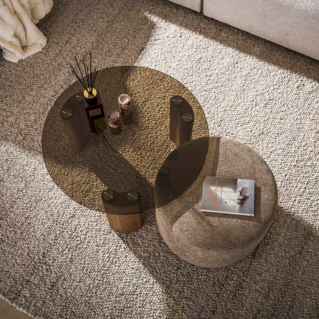 Ronde salontafel set tafel met poef - bovenaanzicht