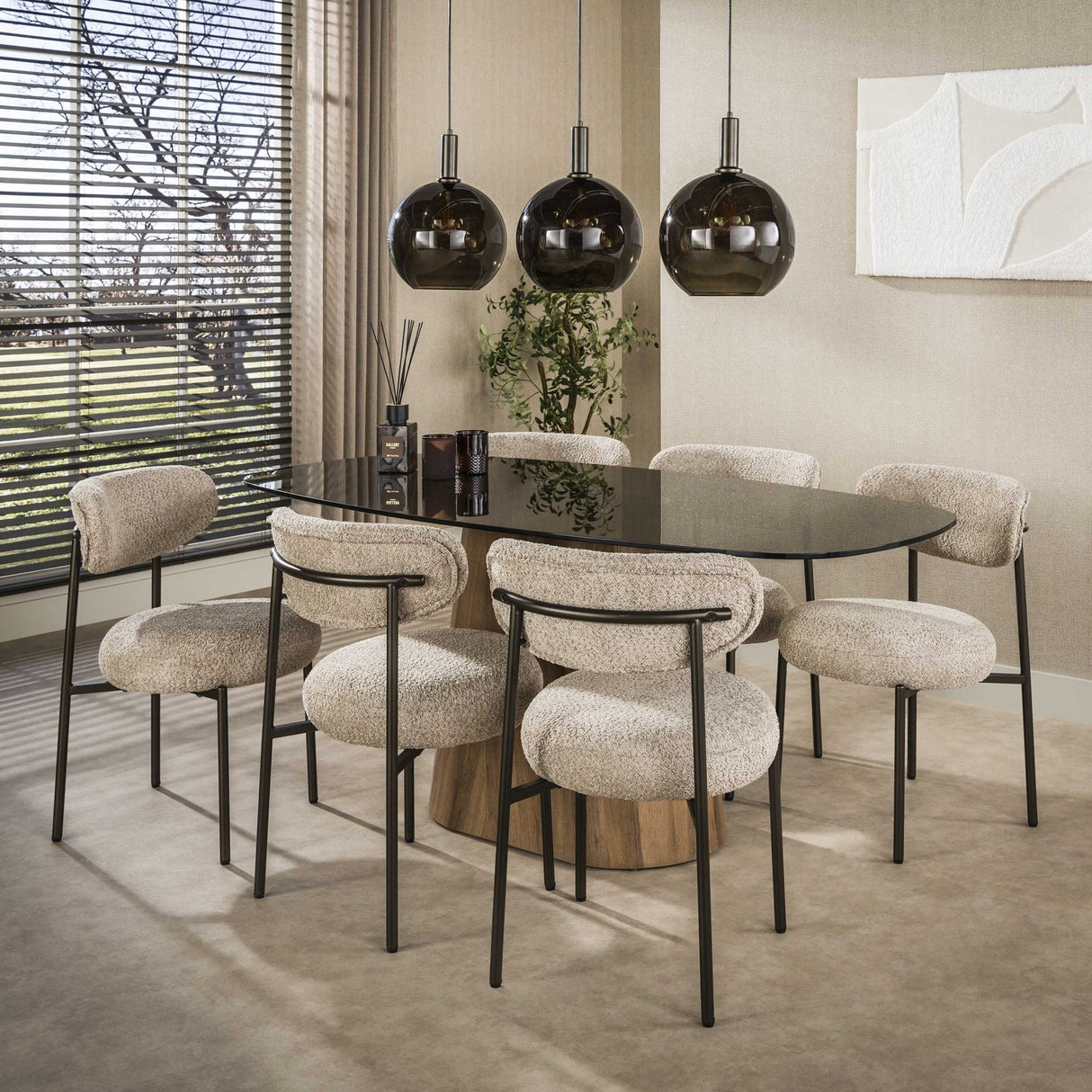 Deens ovale eettafel bruin rookglas eikenhout-look frame Thor 215 cm