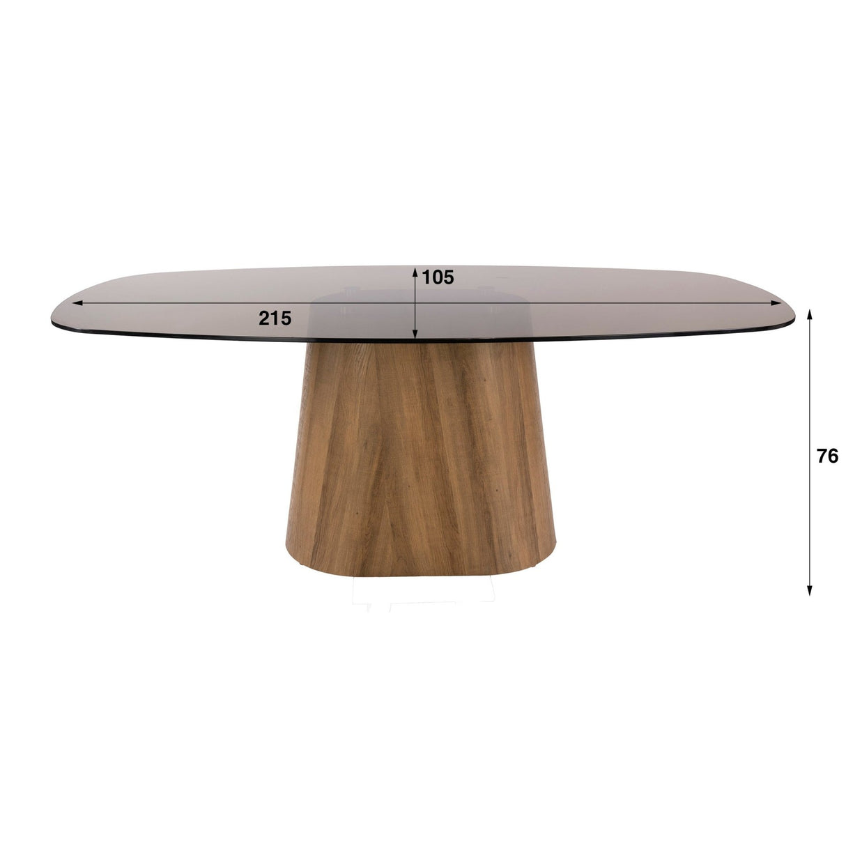 Deens ovale eettafel bruin rookglas eikenhout-look frame Thor 215 cm