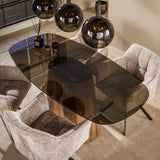 Deens ovale eettafel bruin rookglas eikenhout-look frame Thor 215 cm