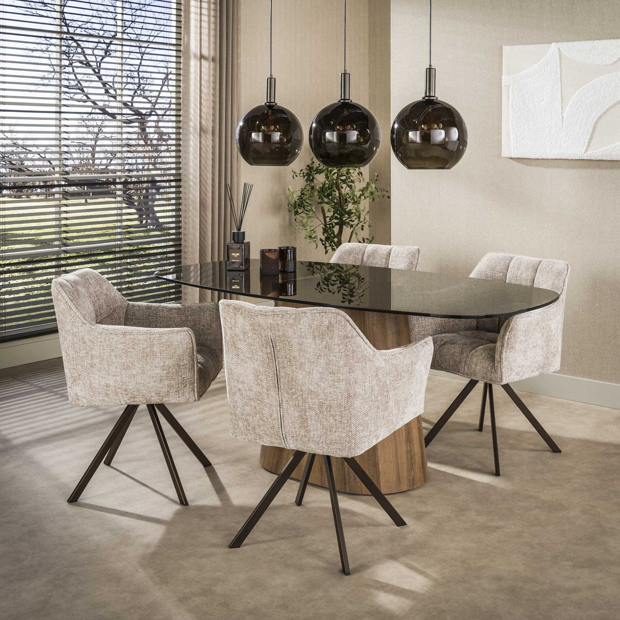 Deens ovale eettafel bruin rookglas eikenhout-look frame Thor 215 cm