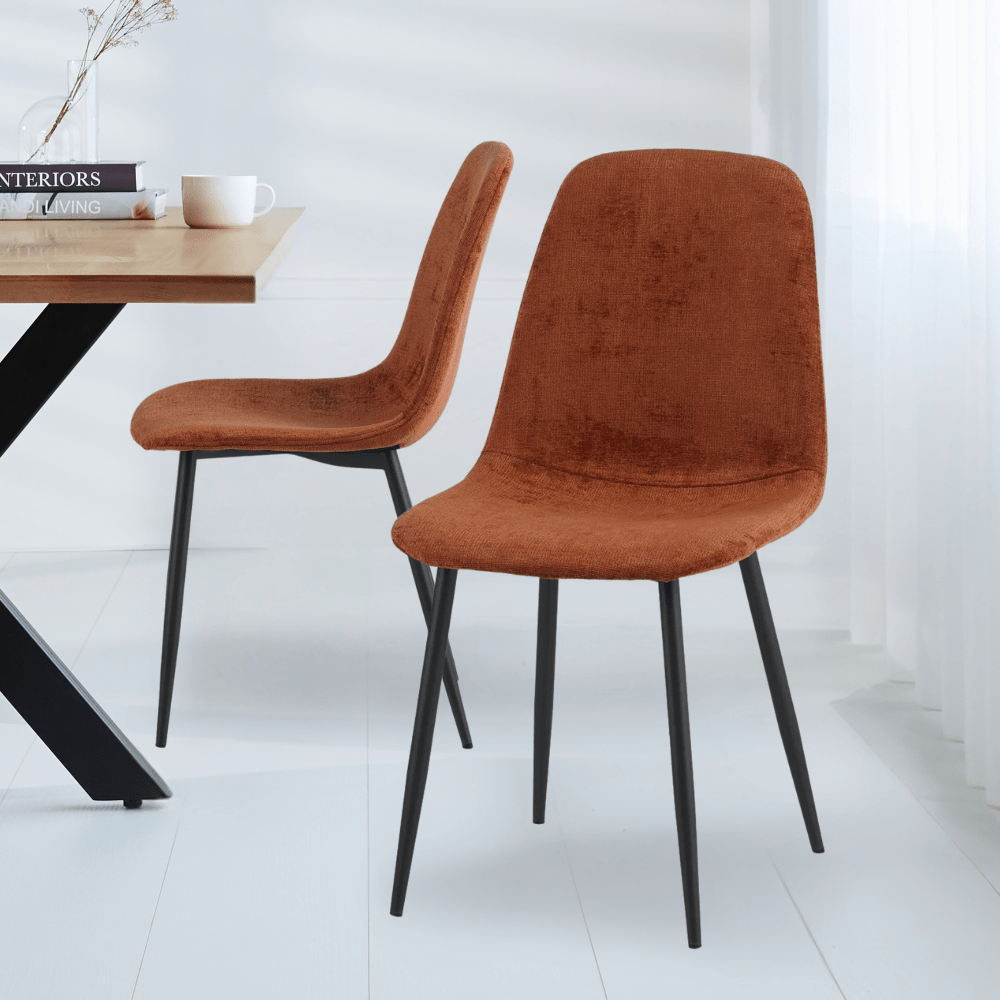 Lot de 4 chaises de salle à manger scandinaves Swift – Tissu chenille terracotta