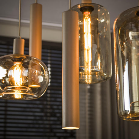 Hanglamp Sera 7-lichts beige metaal amber glas