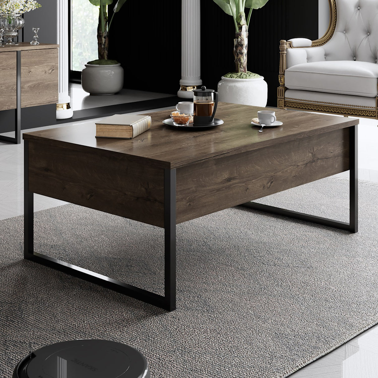 Table basse rectangulaire en mélamine luxe noyer 90x60x40 cm 