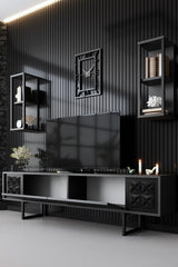 TV Meubel Set Black Line Antraciet Zwart Melamine 180x48x30 cm