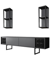 TV Meubel Set Black Line Antraciet Zwart Melamine 180x48x30 cm