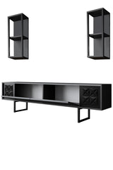 TV Meubel Set Black Line Antraciet Zwart Melamine 180x48x30 cm