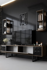 TV Meubel Set Black Line Walnoot Zwart Melamine 180x48x30 cm