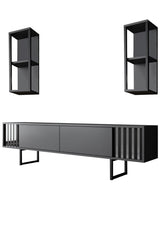 TV Meubel Set Chrome Line Antraciet Zwart Melamine 180x48x30 cm