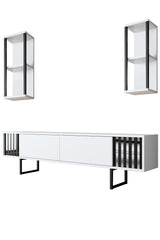 TV Meubel Set Chrome Line Wit Zwart Melamine 180x48x30 cm