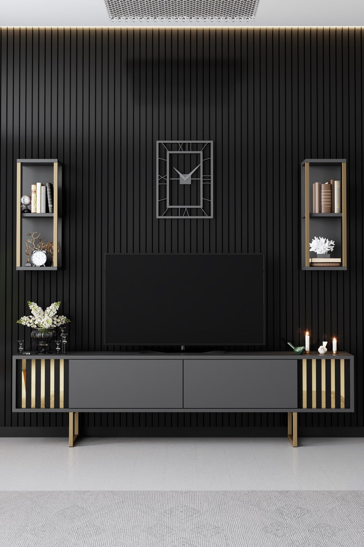 Ensemble de meubles télévisés Gold Ligne anthracite Black Mélamine 180x48x30 cm