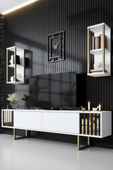 TV Meubel Set Gold Line Wit Zwart Melamine 180x48x30 cm