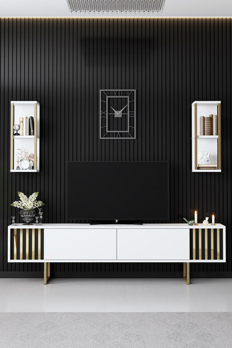 Ensemble de meubles de télévision Gold Ligne Blanc Noire Mélamine 180x48x30 cm