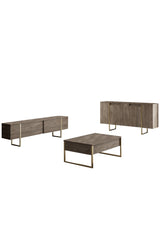 Meubelset Walnoot Luxe - Salontafel + TV Meubel + Dressoir - Gouden Frame