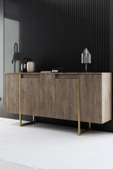 Meubelset Walnoot Luxe - Salontafel + TV Meubel + Dressoir - Gouden Frame