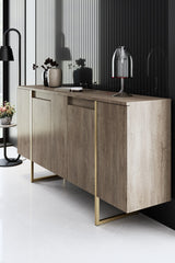Meubelset Walnoot Luxe - Salontafel + TV Meubel + Dressoir - Gouden Frame
