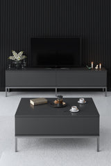 Ensemble de meubles Anthracite Lord - Table basse + Meuble TV + Buffet - Cadre argenté