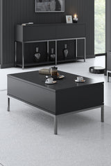 Ensemble de meubles Anthracite Lord - Table basse + Meuble TV + Buffet - Cadre argenté