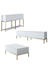 Ensemble de meubles White Lord - Table basse + Meuble TV + Buffet - Cadre doré