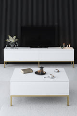 Ensemble de meubles White Lord - Table basse + Meuble TV + Buffet - Cadre doré