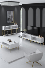Ensemble de meubles White Lord - Table basse + Meuble TV + Buffet - Cadre doré