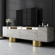 Meuble TV - Meuble TV Travertin Bohem 180x50x30 - Cadre Doré - Dimehouse
