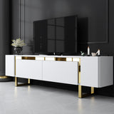 Meuble TV blanc Yildiz 180x50x30 - Cadre doré