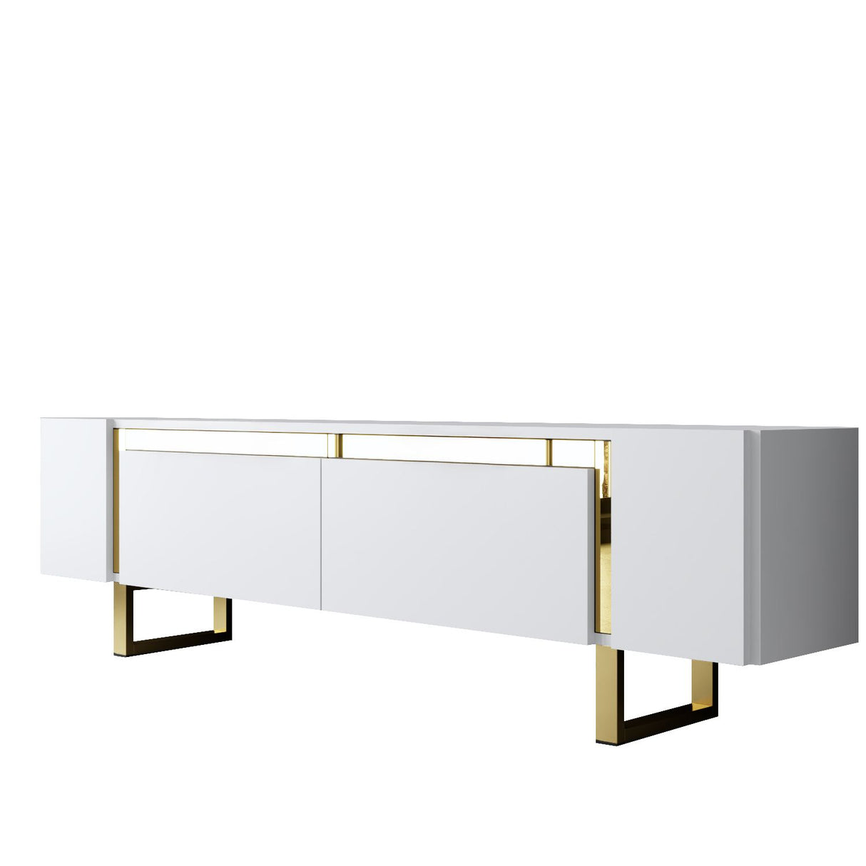 Meuble TV blanc Yildiz 180x50x30 - Cadre doré