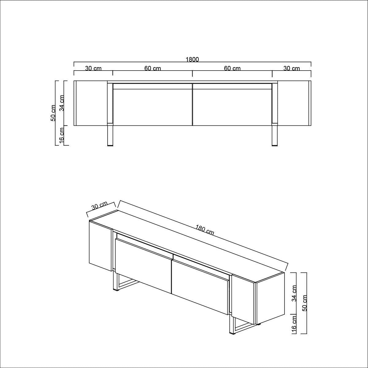 Meuble TV blanc Yildiz 180x50x30 - Cadre doré