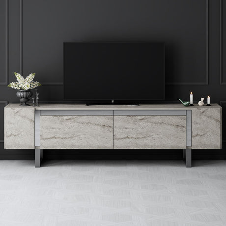 TV Meubel Travertijn Yildiz 180x50x30 - Zilver Frame