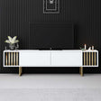 Meuble TV - Meuble TV Ligne Or Blanc 180x48x30 - Cadre Doré - Dimehouse