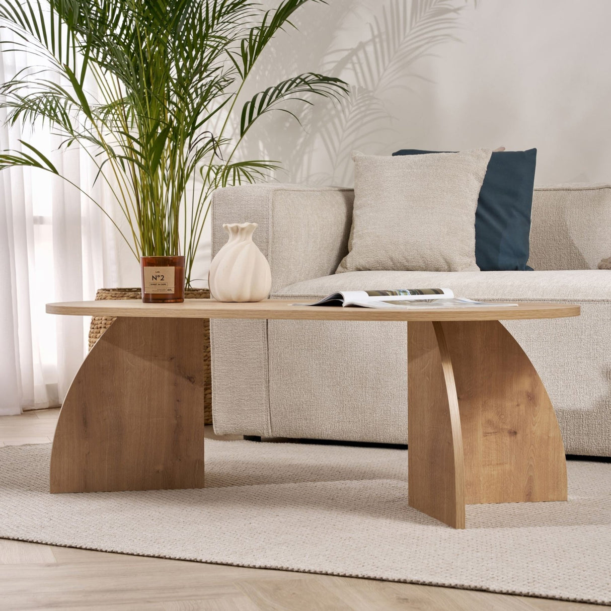 Table basse Melina ovale aspect chêne saphir Bois mélaminé