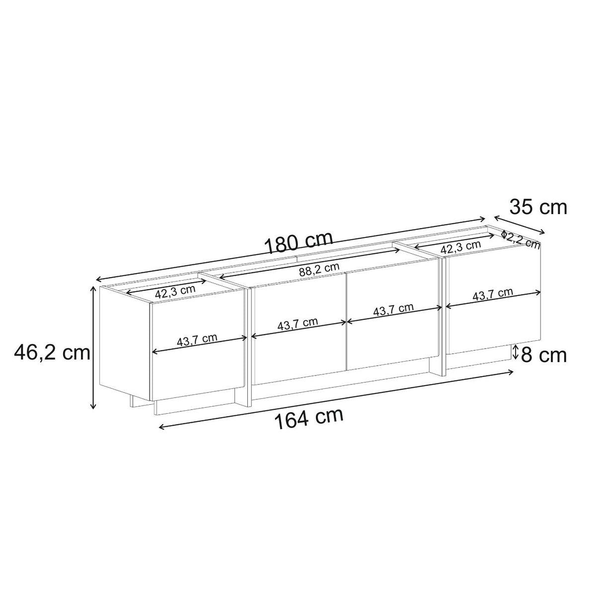 Meuble TV Lowen aspect chêne 180 cm Pin Atlantique et bois mélaminé anthracite
