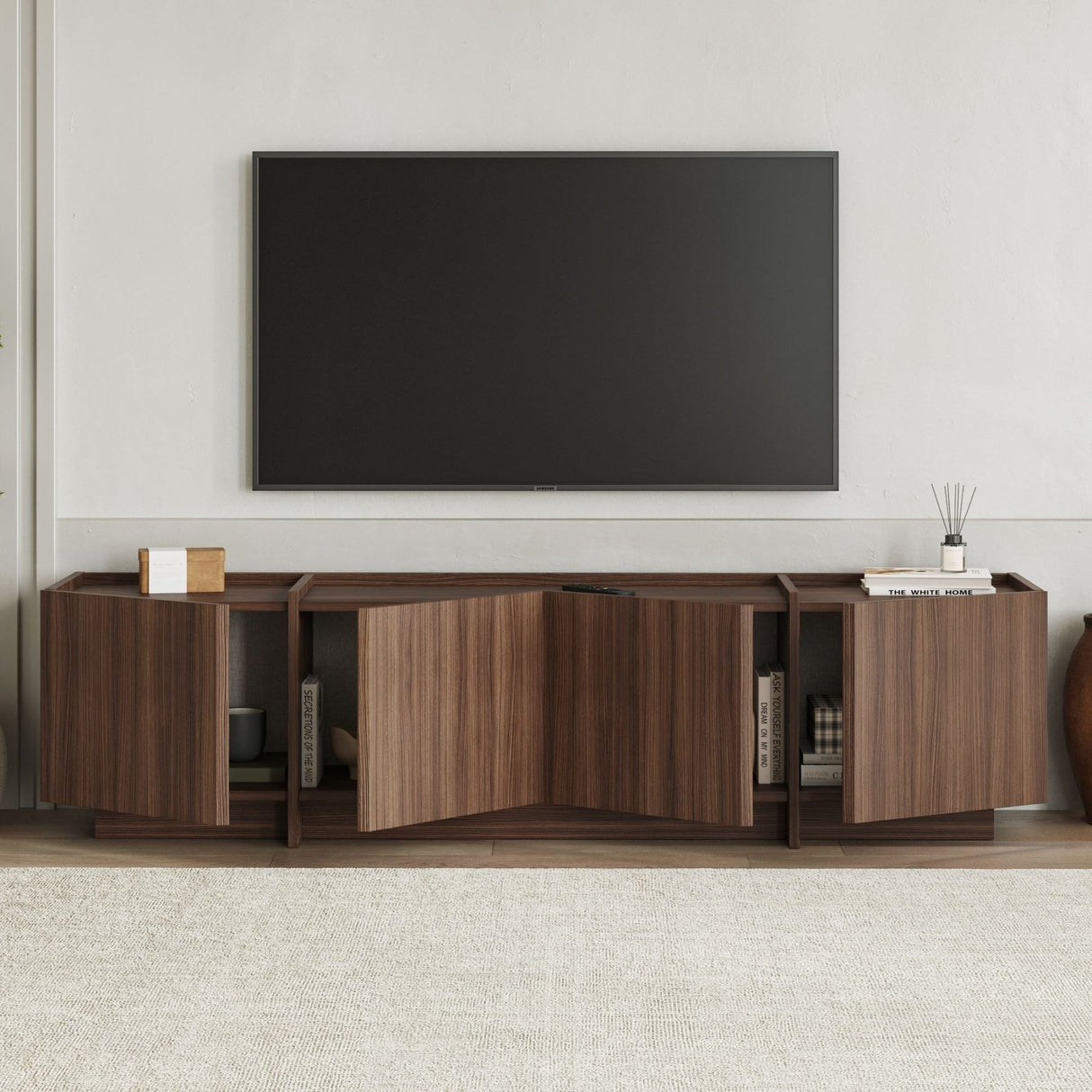 Meuble TV Lowen en noyer Milano 180 cm en bois composite enduit mélaminé