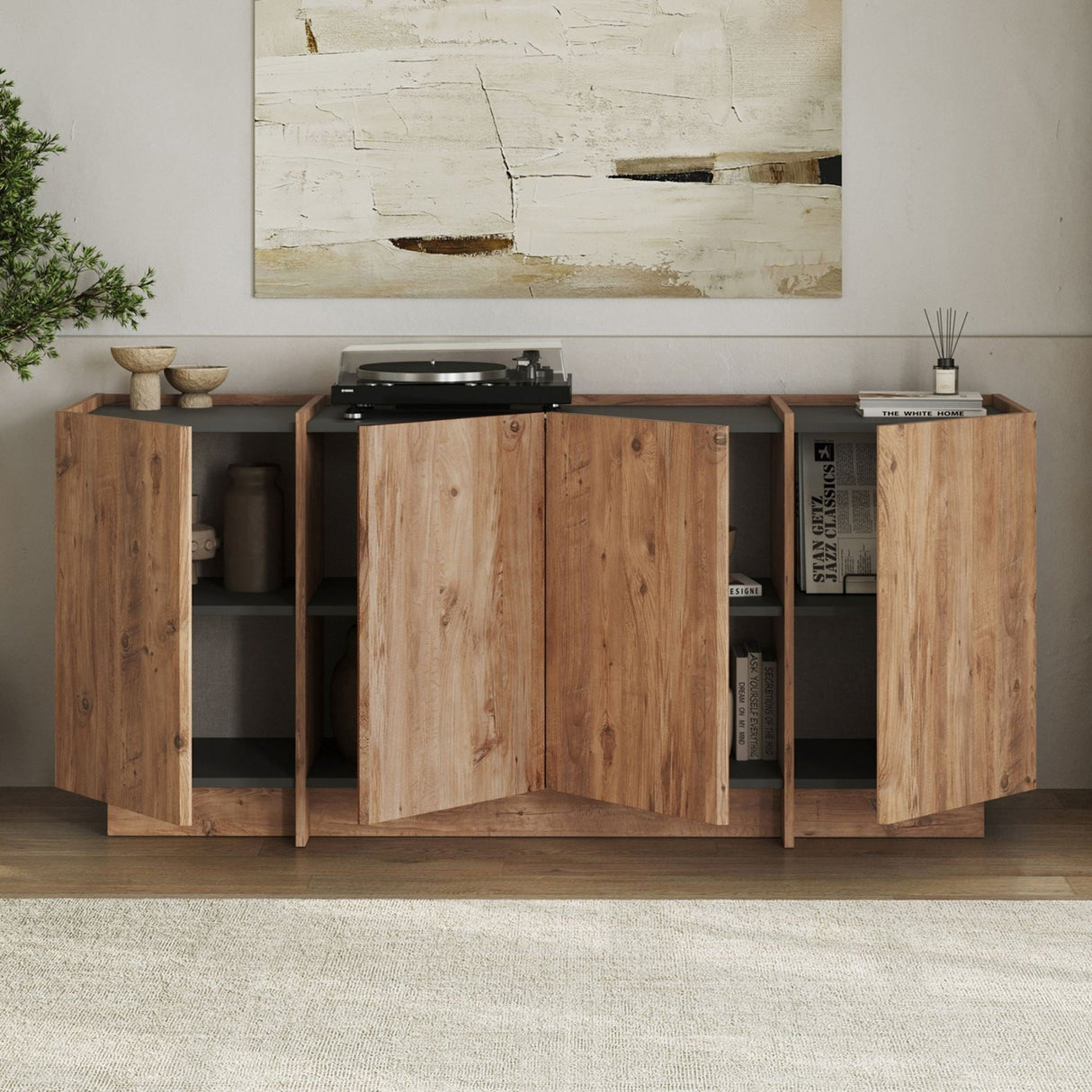 Dorma sidetable in eikenlook 180 cm Atlantic Pine en antraciet Melamine gecoat hout