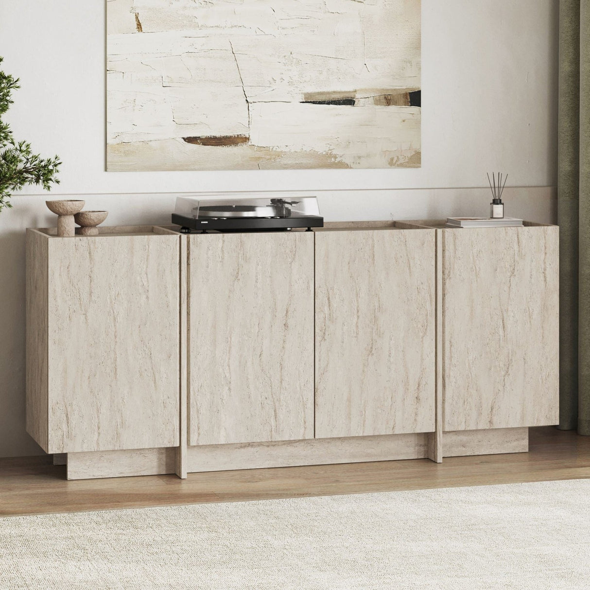 Table console Dorma aspect travertin 180 cm Bois mélaminé