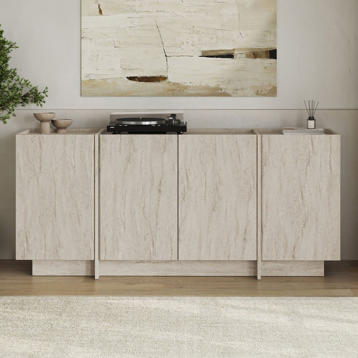 Table console Dorma aspect travertin 180 cm Bois mélaminé