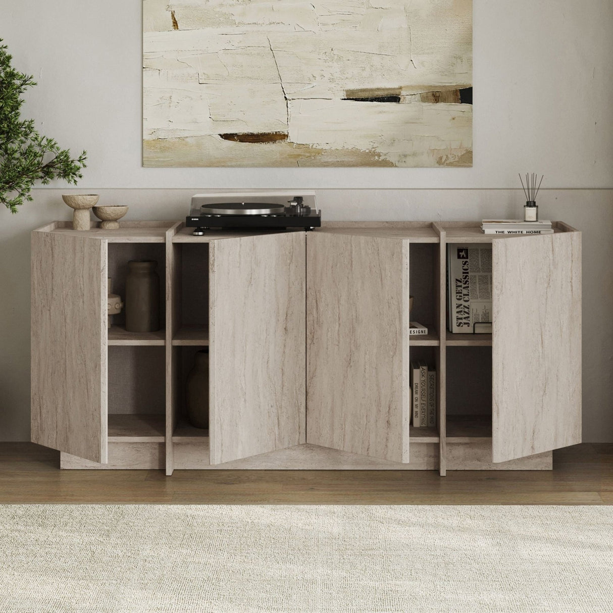 Table console Dorma aspect travertin 180 cm Bois mélaminé