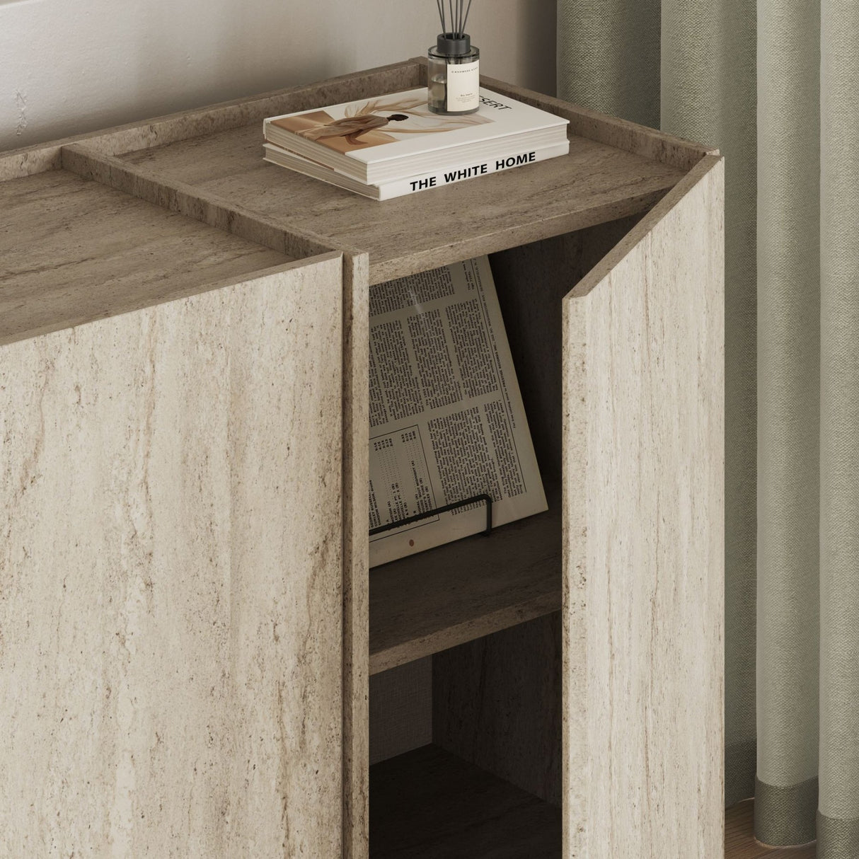 Table console Dorma aspect travertin 180 cm Bois mélaminé