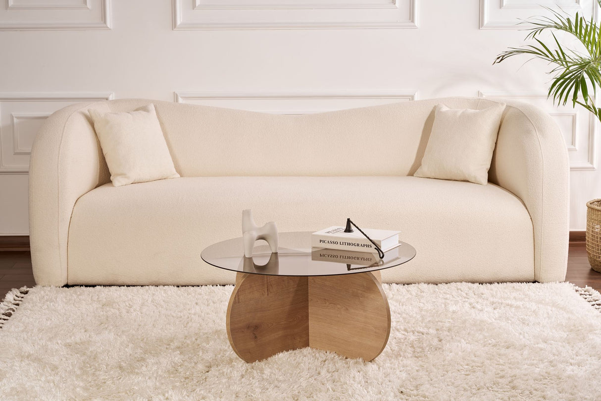 Salontafel Aris Rond 75 cm Getint Glas - Melamine Eikenhout