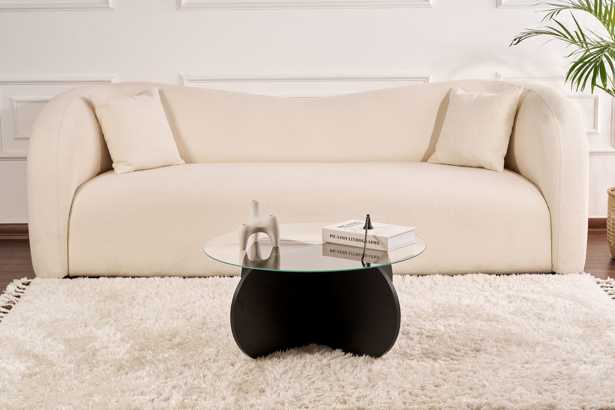 Table basse Aris ronde 75 cm en verre - Pied noir 