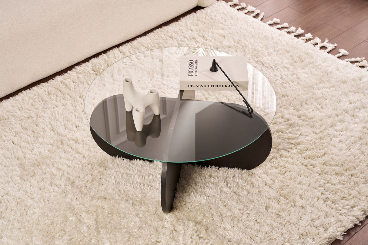 Table basse Aris ronde 75 cm en verre - Pied noir 