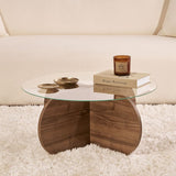 Table basse ronde en verre Aris - Piètement en mélamine noyer 