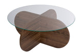 Table basse ronde en verre Aris - Piètement en mélamine noyer 