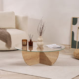 Table basse Liya Chêne Saphir ovale 90 cm Verre trempé