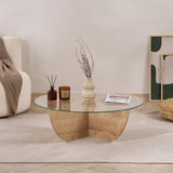 Table basse Liya Chêne Saphir ovale 90 cm Verre trempé